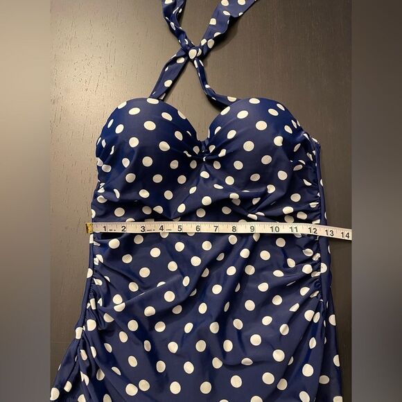One Piece Blue White Polka Dot Swimsuit Women’s Size XL - Picture 9 of 9